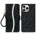 Étui portefeuille stylisé à paillettes pour iPhone 16 Pro Max - Noir