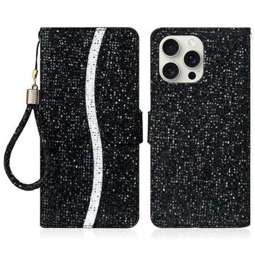 Étui portefeuille stylisé à paillettes pour iPhone 16 Pro Max - Noir