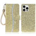 Étui portefeuille stylisé à paillettes pour iPhone 16 Pro Max - Or