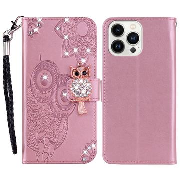 Etui iPhone 16 Pro Hibou Strass - Rose Doré