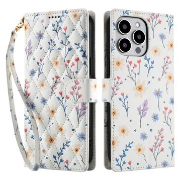 Étui portefeuille iPhone 16 Pro à motif floral rhombique - Fleurs colorées