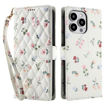 Étui portefeuille iPhone 16 Pro à motif floral rhombique - Roses