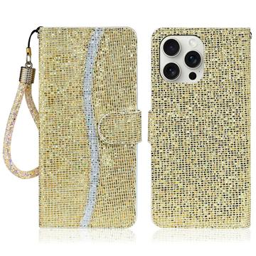 Étui portefeuille stylisé à paillettes pour iPhone 16 Pro - Or