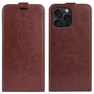 Étui à Rabat Vertical iPhone 16 Pro avec Porte-Cartes - Marron