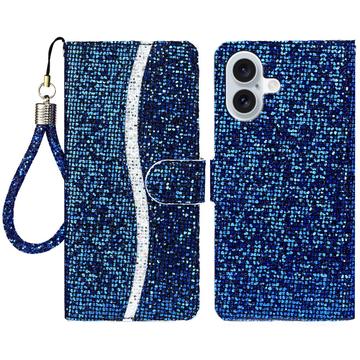Étui portefeuille stylisé à paillettes pour iPhone 16 - Bleu