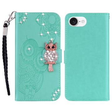 Etui hibou iPhone 16e avec strass - Cyan