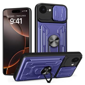 Coque Hybride iPhone 16e à Anneau Rotatif avec Protection pour Appareil Photo - Bleue