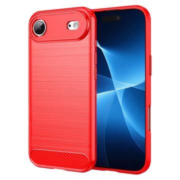 Coque iPhone 17 Air en TPU Brossé - Fibre de Carbone - Rouge