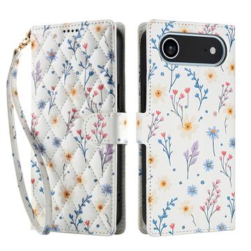 Étui portefeuille iPhone 17 Air à motif floral rhombique