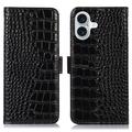Étui Portefeuille iPhone 17 en Cuir avec RFID - Série Crocodile