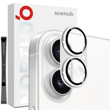 iPhone 17 Northjo Protection complète de l\'objectif de l\'appareil photo en métal mat et verre trempé - Argent