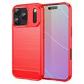 Coque iPhone 17 Pro en TPU Brossé - Fibre de Carbone - Rouge