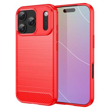 Coque iPhone 17 Pro en TPU Brossé - Fibre de Carbone - Rouge