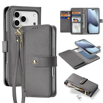 Étui portefeuille en cuir iPhone 17 Pro avec couverture magnétique Dux Ducis Lawa - Gris