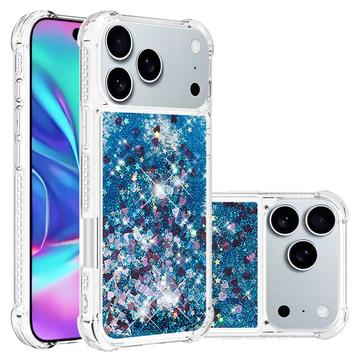 Coque iPhone 17 Pro en TPU Glitter Quicksand - Coeurs bleus