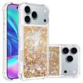Coque iPhone 17 Pro en TPU Glitter Quicksand - Coeurs d'or
