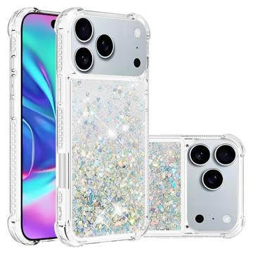 Coque iPhone 17 Pro en TPU Glitter Quicksand - Coeurs argentés