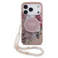 Coque iPhone 17 Pro Guess IML Flowers avec bracelet en perles