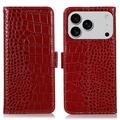 Étui Portefeuille iPhone 17 Pro Max en Cuir avec RFID - Série Crocodile
