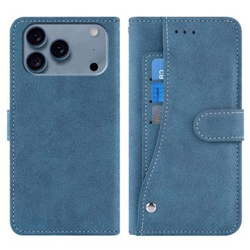 Étui élégant et rétro iPhone 17 Pro Max avec porte-cartes rotatif et fonction de support - Bleu