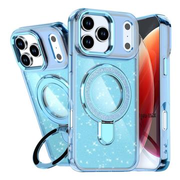 Coque hybride pailletée iPhone 17 Pro Max avec Kickstand - Compatible MagSafe - Bleue