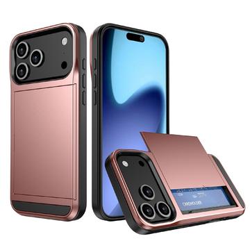 Coque Hybride iPhone 17 Pro Max avec Fente pour Carte Coulissante - Rose Doré