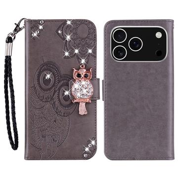 Etui hibou iPhone 17 Pro Max avec strass - Gris