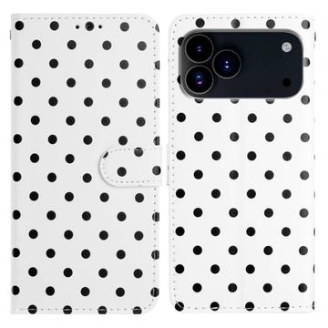 Étui portefeuille iPhone 17 Pro Max à motifs de pois - Blanc
