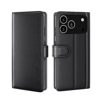 Étui Portefeuille iPhone 17 Pro Max en Cuir avec Béquille - Noir