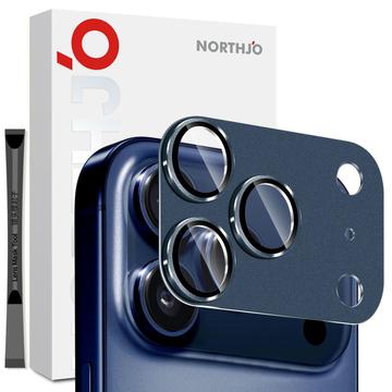 iPhone 17 Pro Northjo Protection complète de l\'objectif de l\'appareil photo en métal mat et verre trempé - Bleu