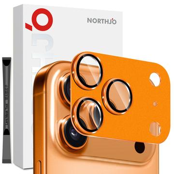 iPhone 17 Pro Northjo Protection complète de l\'objectif de l\'appareil photo en métal mat et verre trempé - Orange