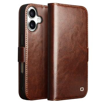 Etui Portefeuille iPhone 17 en Cuir Qialino Classic - Marron Foncé