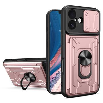 Coque Hybride iPhone 17 à Anneau Rotatif avec Protection pour Appareil Photo - Rose Doré