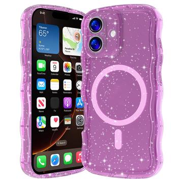 Coque MagSafe iPhone 17 Wave-Edge Laser Glitter - Rose translucide