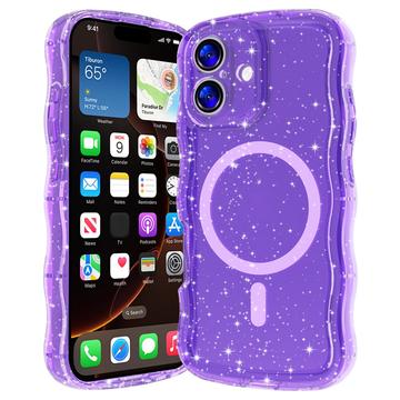 Coque MagSafe iPhone 17 Wave-Edge Laser Glitter - Violet translucide