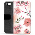 Étui Portefeuille Premium iPhone 5/5S/SE - Fleurs Roses