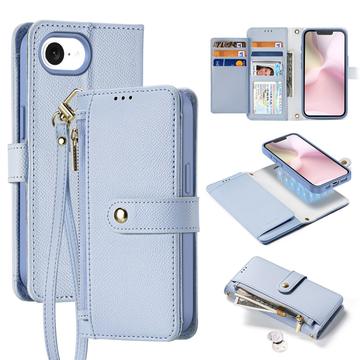 Étui portefeuille en cuir iPhone 16e avec couverture magnétique Dux Ducis Lawa - Bleu ciel