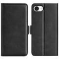 Etui portefeuille iPhone 16e avec fermeture magnétique - Texture Veau - Noir