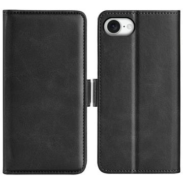 Etui portefeuille iPhone 16e avec fermeture magnétique - Texture Veau - Noir