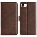 Etui portefeuille iPhone 16e avec fermeture magnétique - Texture Veau - Marron