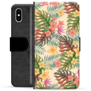 Étui Portefeuille Premium iPhone X / iPhone XS - Fleurs Roses