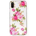 Coque iPhone X / iPhone XS Phosphorescente en Silicone - Fleurs Roses