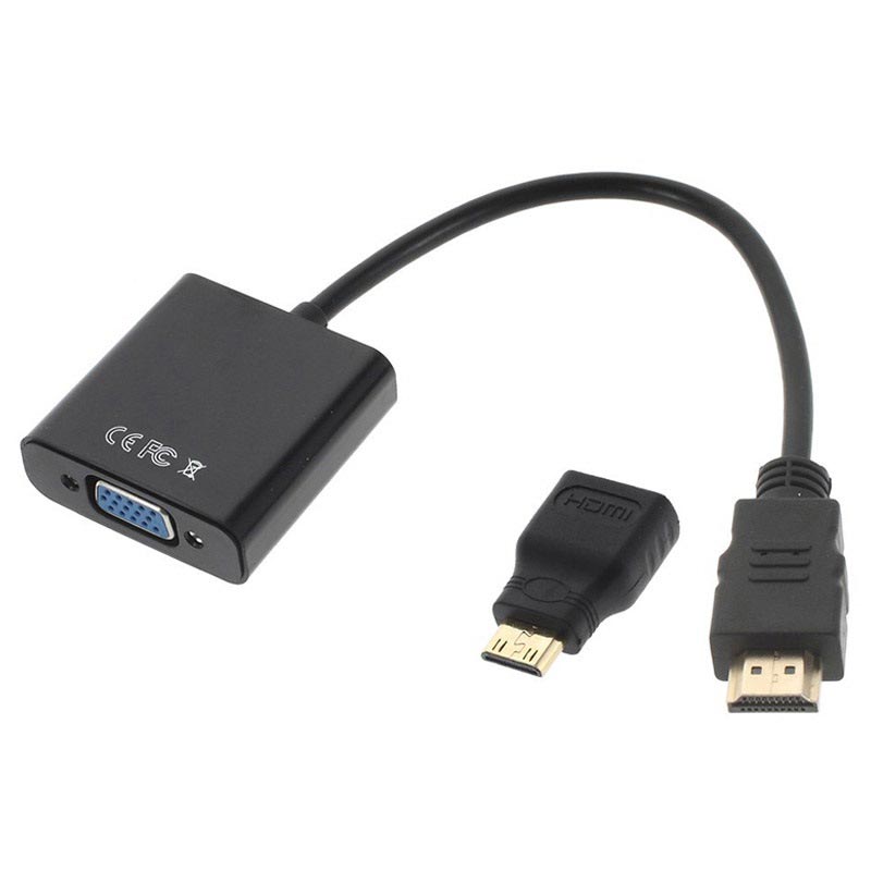 Noir Adaptateur de Conversion MXECO Micro HDMI/Mini HDMI/HDMI vers VGA avec câble Audio vidéo 