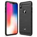 Coque iPhone XS Max TPU Brossé Saii - Fibre de Carbone - Noire