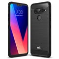 Coque LG V40 ThinQ en TPU Brossé Saii - Fibre de Carbone - Noire