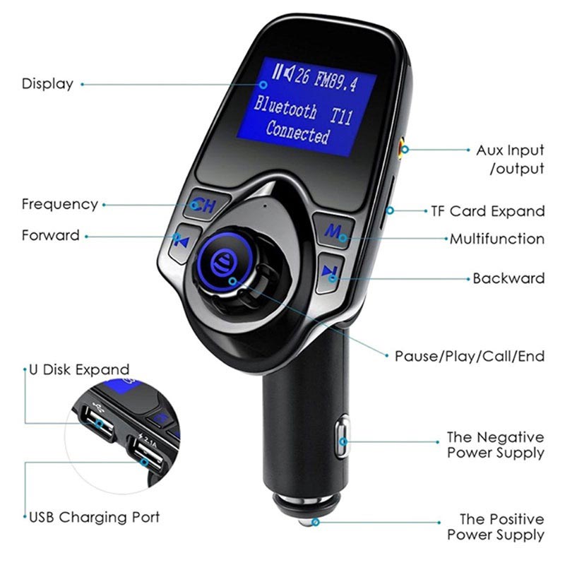 Fangfeen T11 Voiture MP3 o Voiture Lecteur Bluetooth Multifonction Voiture Bluetooth Recepteurs Recepteurs Musique Chargeur Universel 