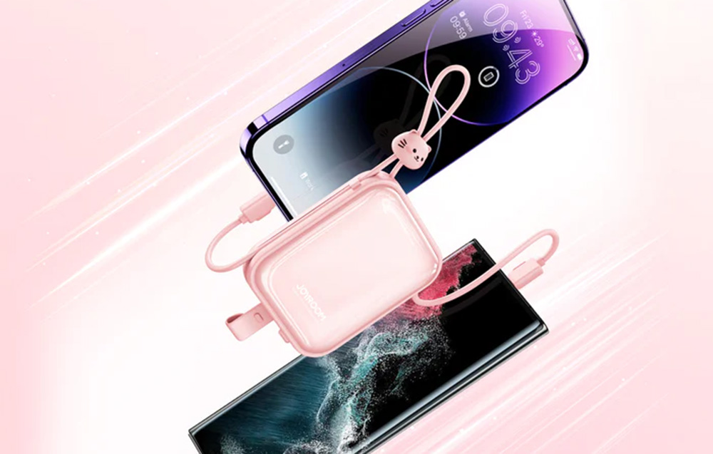 Joyroom JR-L009 Cutie Power Bank 10000mAh avec câbles USB-C et Lightning - 12W - Bleu