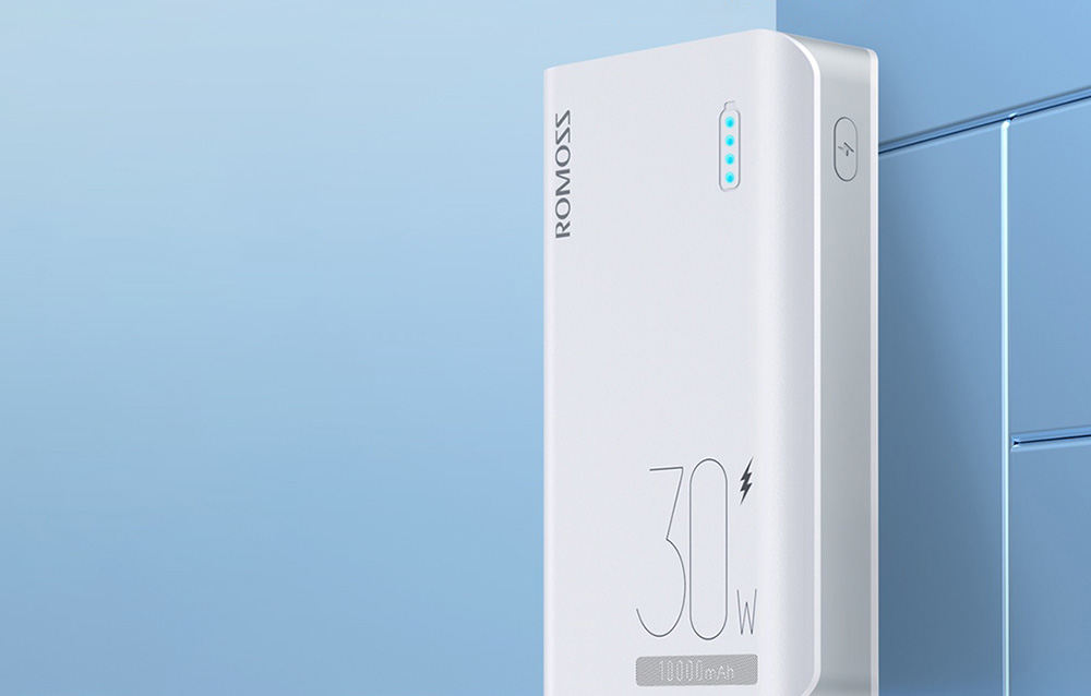 Romoss Sense 4S Pro 10000mAh/30W Power Bank - 2xUSB-A, USB-C - Blanc