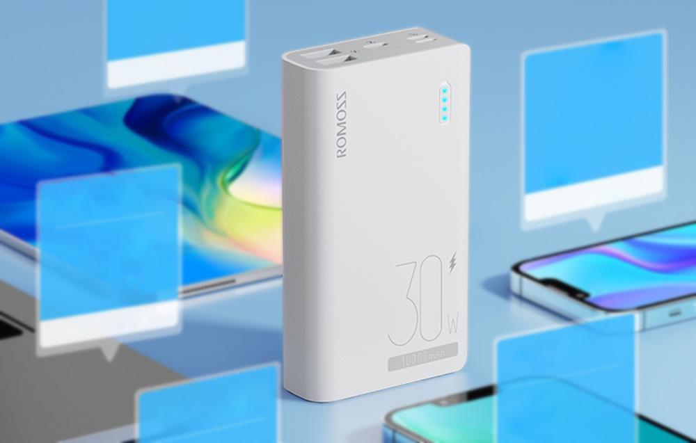 Romoss Sense 4S Pro 10000mAh/30W Power Bank - 2xUSB-A, USB-C - Blanc