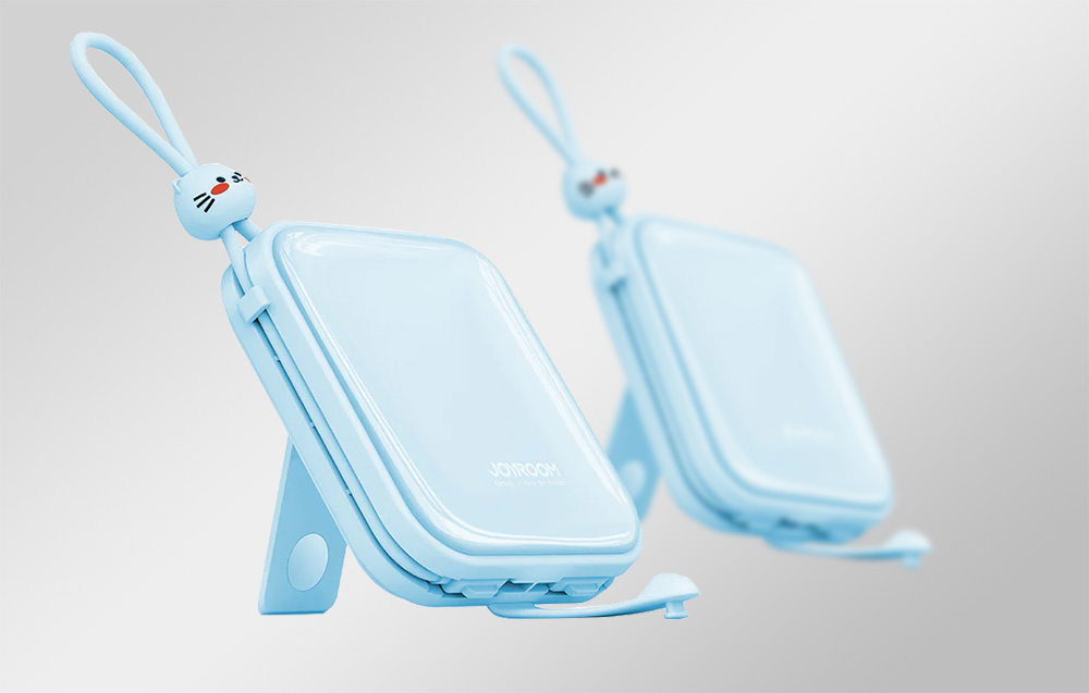 Joyroom JR-L008 Cutie Power Bank 10000mAh avec câbles USB-C et Lightning - 22.5W - Bleu